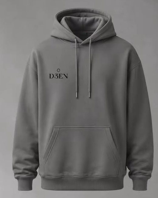Front of the Guided Not Followed hoodie in charcoal, with the D3EN mark on the chest