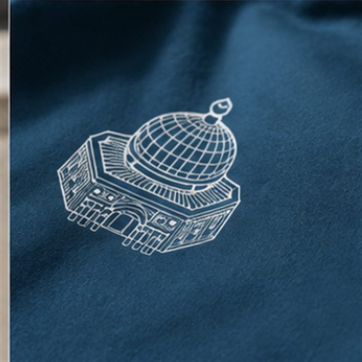 Close detail of the embroidered Dome of the Rock and D3EN star on the chest